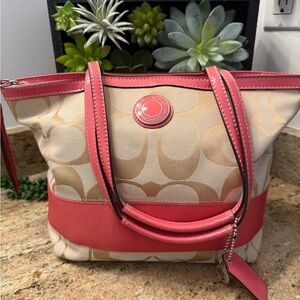 Coach Pink and Tan Tote Bag